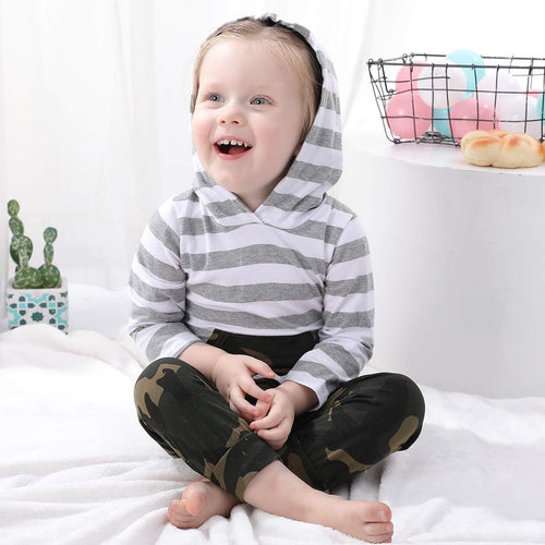Baby Boy Hoodie Set Cotton Long Sleeve Sweatsuit Tops 2Pcs Camouflage Striped Long Pants Infant Winter Clothes Outfits 6-9 Months